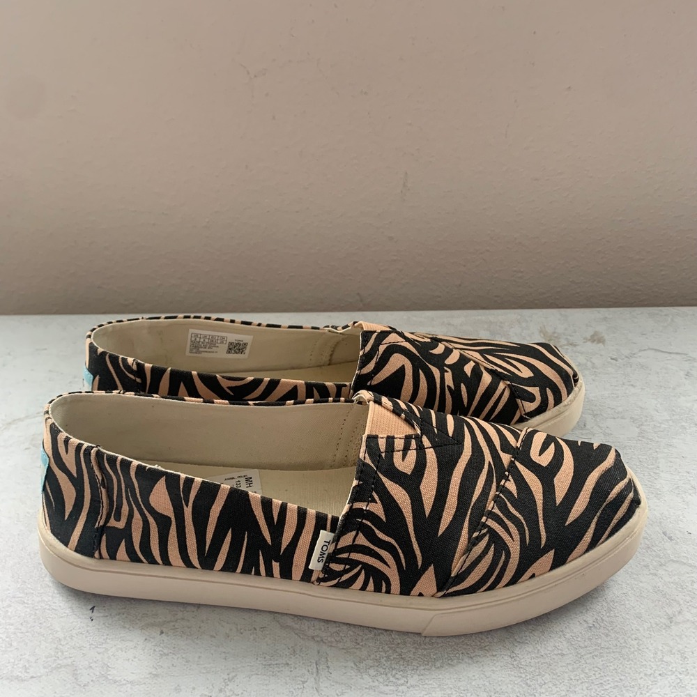 TOMS Womens 8 Alpargata Cupsole Slip On Tan Black Animal Print‎ Zebra Sneakers